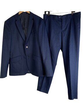 Zara Man Collection Blue Suit Set 42R Coat 34x29 Pants Micro Dot Pattern EUC